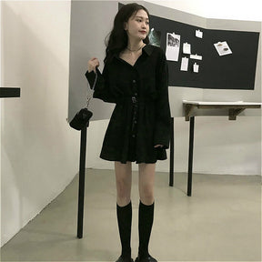 Elegant Black Long Sleeve Dress - Pastel Kitten