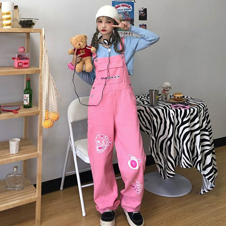 Y2K Harajuku Overalls - Pastel Kitten