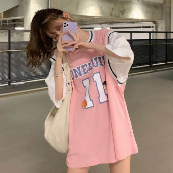 Harajuku Style Basketball T-Shirt Pastel Kitten