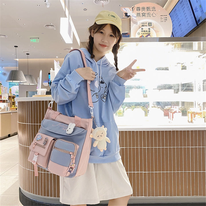 Nylon Patchwork Tote Bag Pastel Kitten