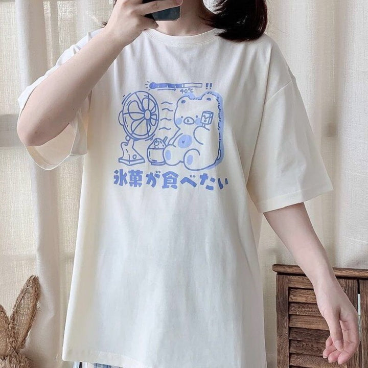 Japanese Ulzzang Girl T-shirt Pastel Kitten