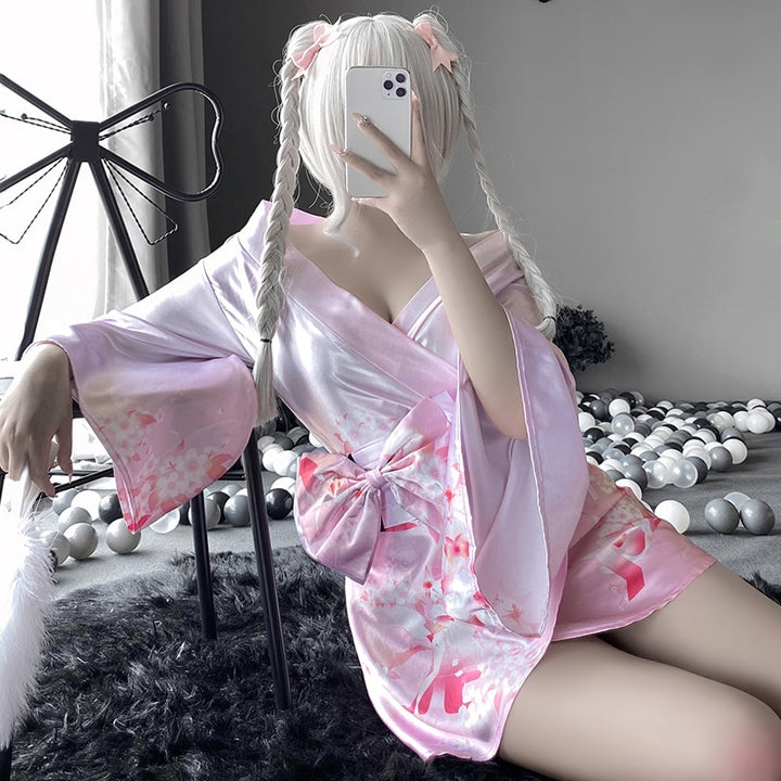 Japanese Kimono Sleepwear Pastel Kitten