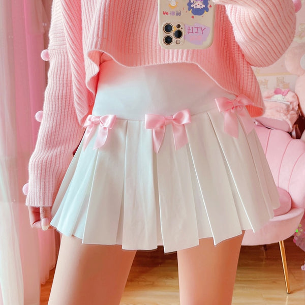 Kawaii Bow Korean Mini Skirt Pastel Kitten