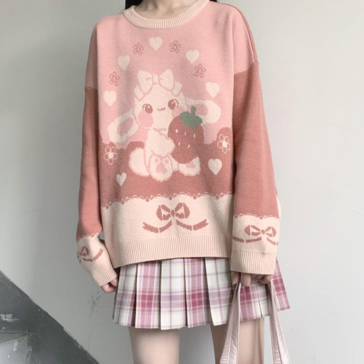 Japanese Kawaii Strawberry Sweater Pastel Kitten