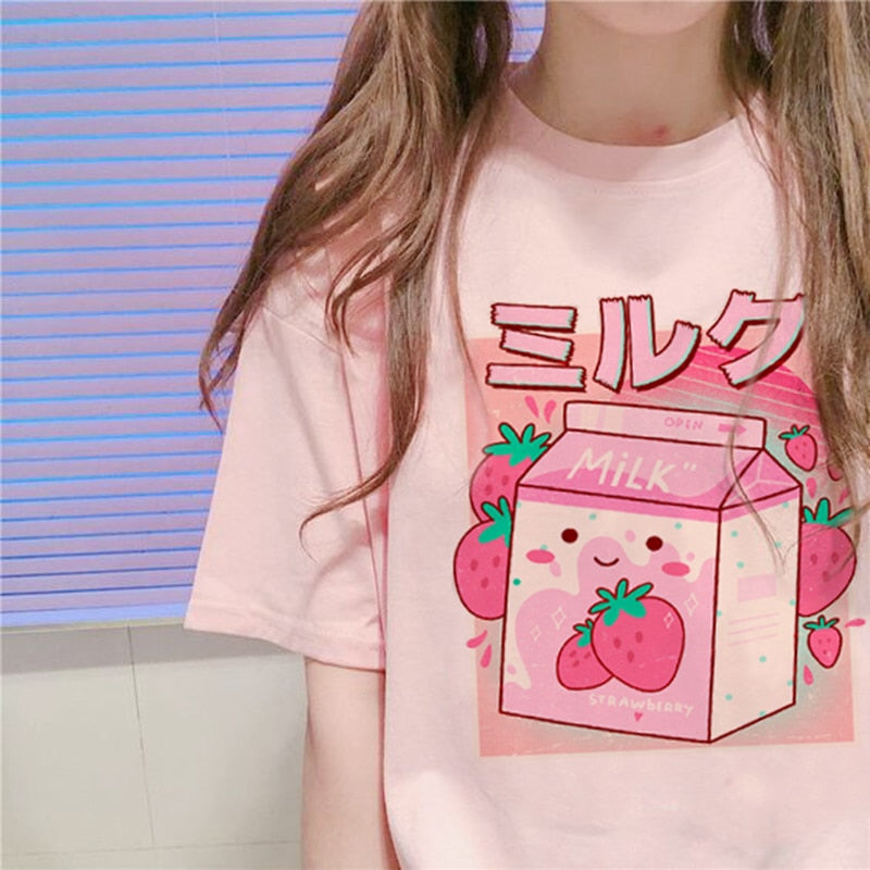 Pink Strawberry Milk Shirt Strawberry Milk Tee Kawaii 