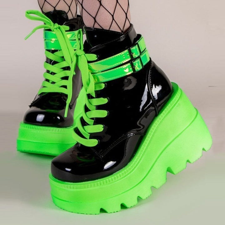 Green Platform Ankle Boots Pastel Kitten