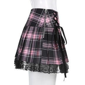 Y2k Gothic Plaid Skirt - Pastel Kitten