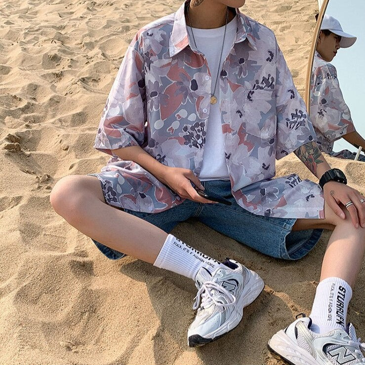 Korean Fashion Flower Shirt - Pastel Kitten
