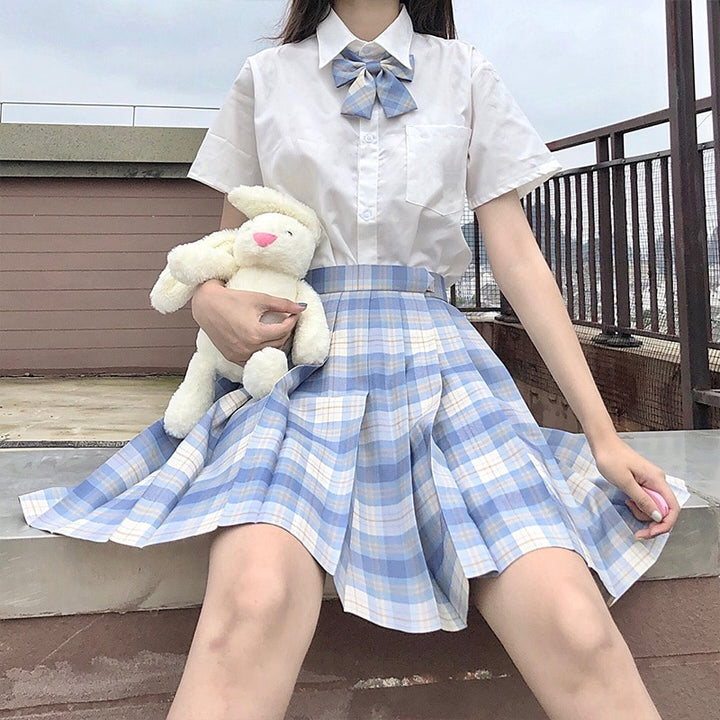School Girl Uniform Pleated Skirt Pastel Kitten