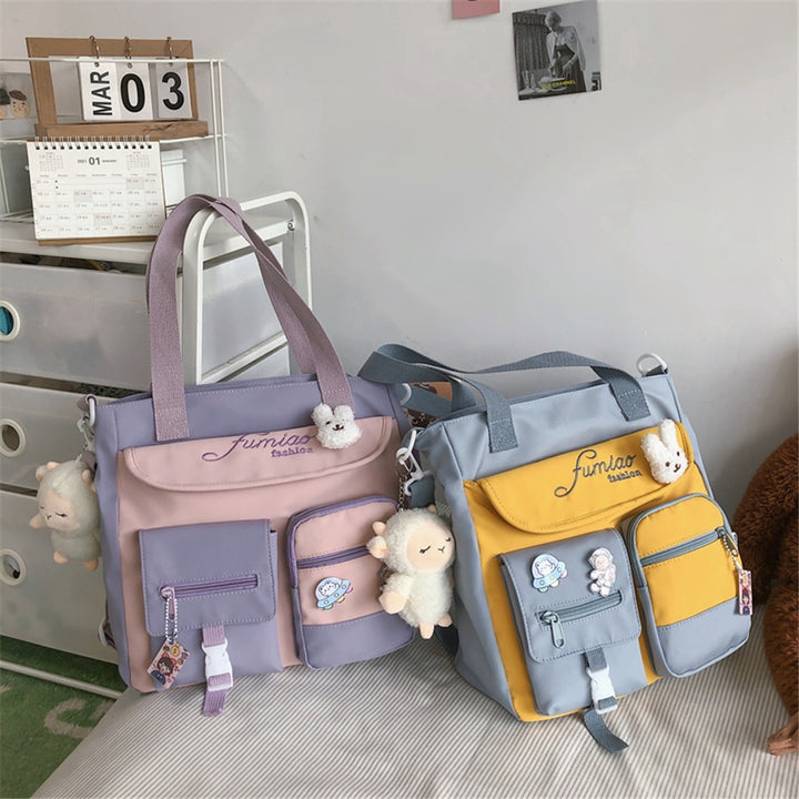 Nylon Patchwork Tote Bag Pastel Kitten