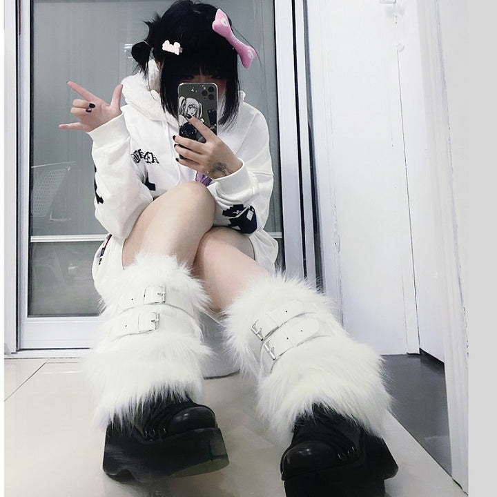 Harajuku Y2K Furry Leg Warmers Pastel Kitten