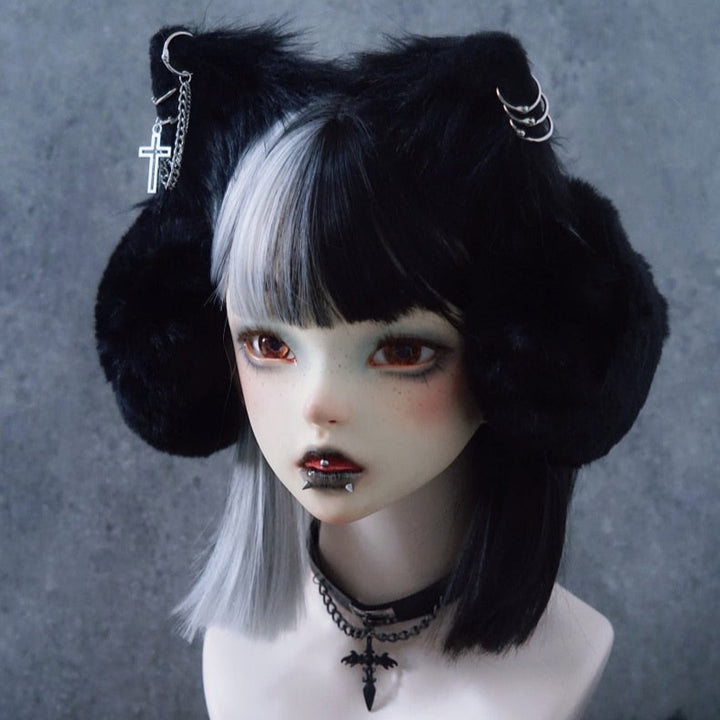 Gothic Cross Chain Cat Ear Earmuffs Pastel Kitten