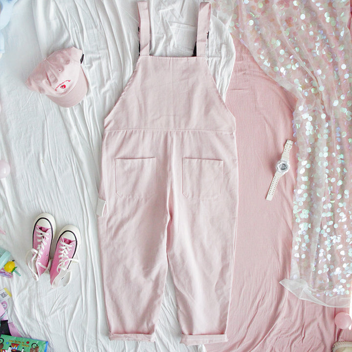 Cute Strawberry Overalls Pastel Kitten