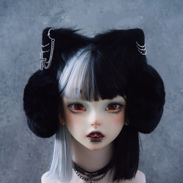 Gothic Cross Chain Cat Ear Earmuffs Pastel Kitten