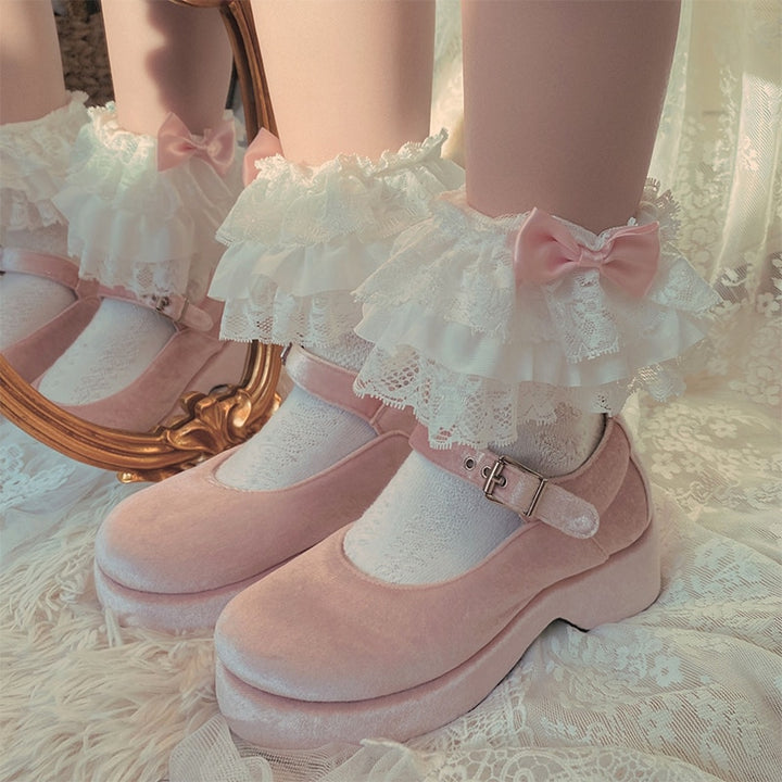 Cute Vintage Socks with Bow Pastel Kitten