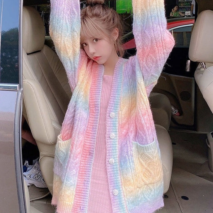 Rainbow Knitted Cardigan Pastel Kitten