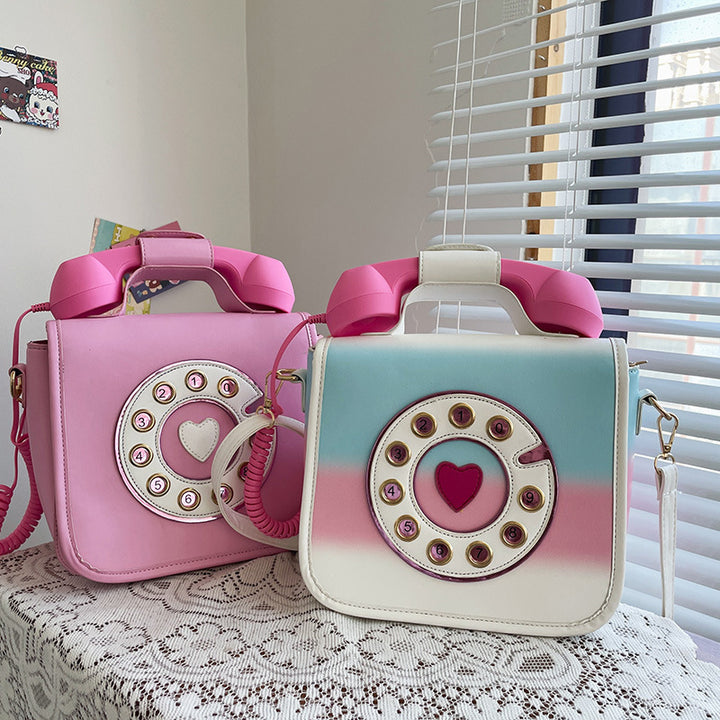 Vintage Telephone Shaped Shoulder Bag Pastel Kitten