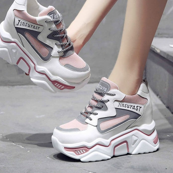 Heydoos Shoes|winter Pink Platform Sneakers - Korean Style Lace-up Heels  For Women