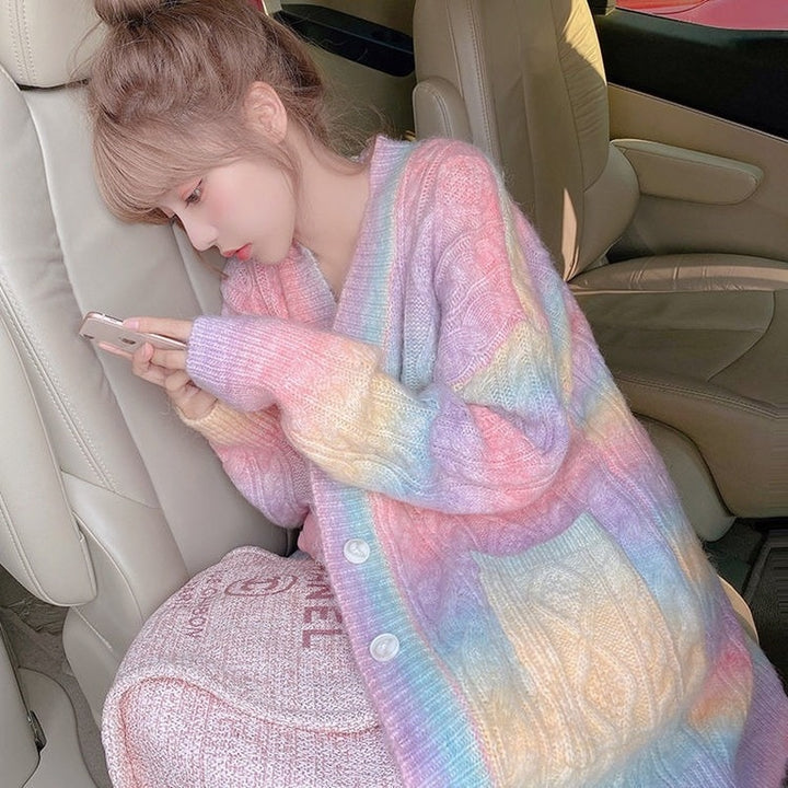 Rainbow Knitted Cardigan Pastel Kitten