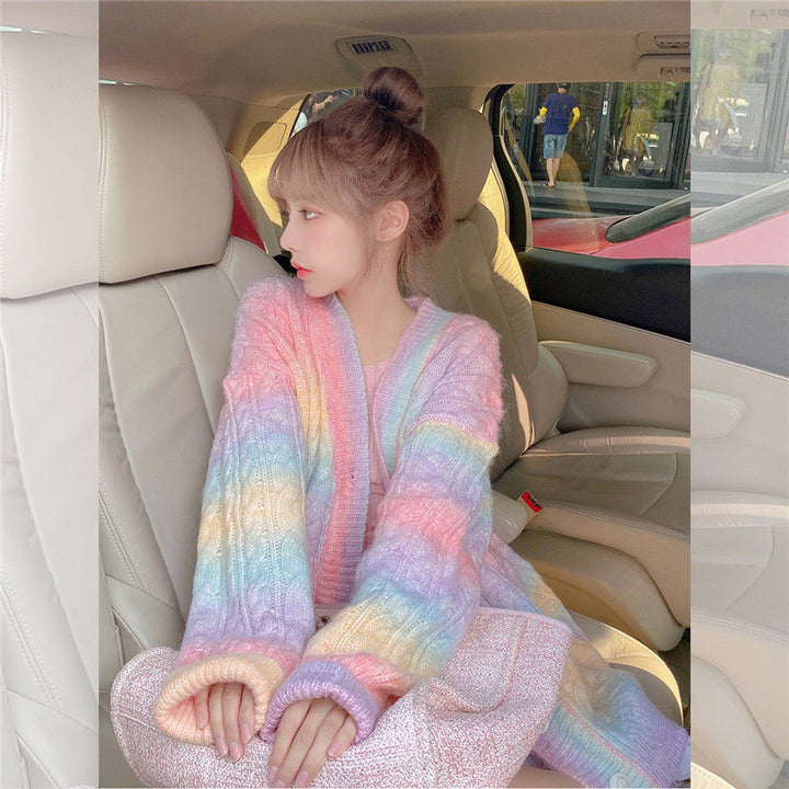 Rainbow Knitted Cardigan Pastel Kitten