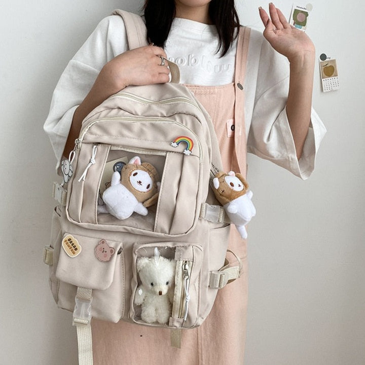 Cute Aesthetic Multi-Pocket Backpack Pastel Kitten
