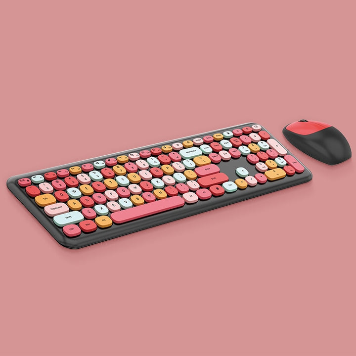 Colorful Wireless Keyboard & Mouse Kit Pastel Kitten