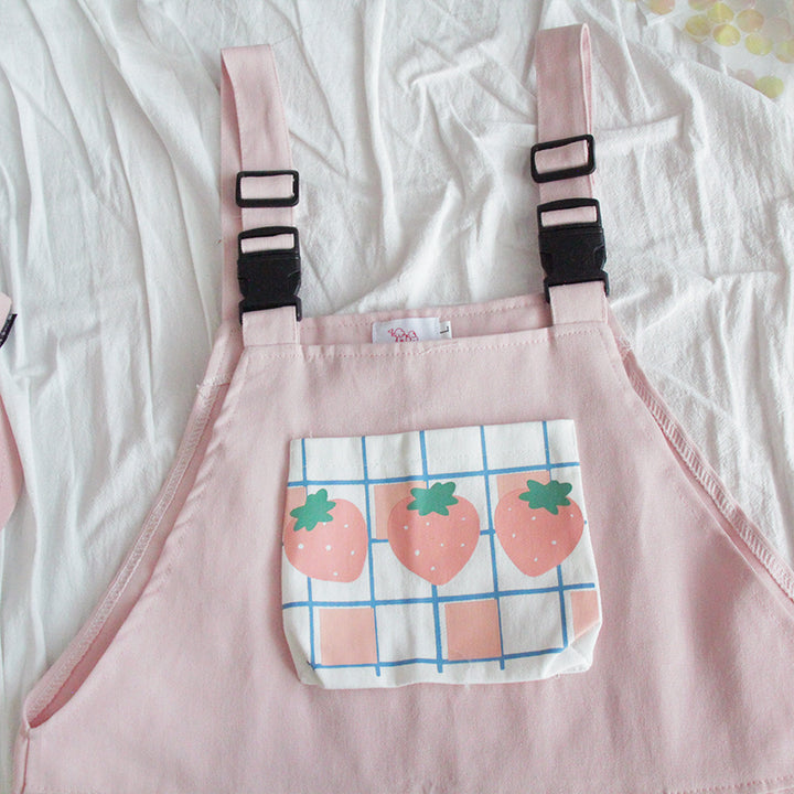 Cute Strawberry Overalls Pastel Kitten