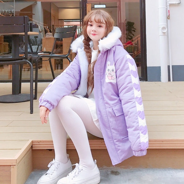 Japanese Style Winter Long Coat Pastel Kitten