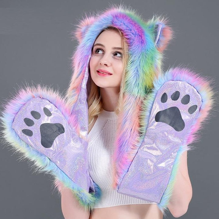 Rainbow Fur Cap Pastel Kitten