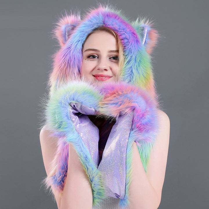 Rainbow Fur Cap Pastel Kitten