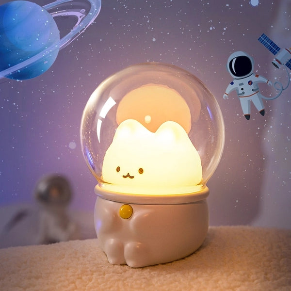 Space Cat & Rabbit Night Light Pastel Kitten