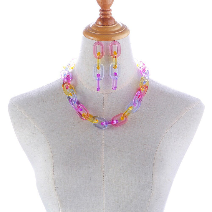 Acrylic Colorful Set Necklace Bracelet Earrings Pastel Kitten