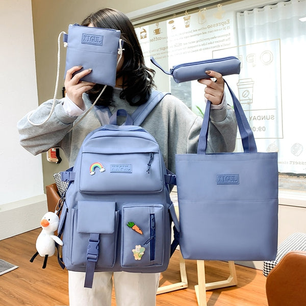 Japanese Aesthetic Backpack & Bag Set Pastel Kitten