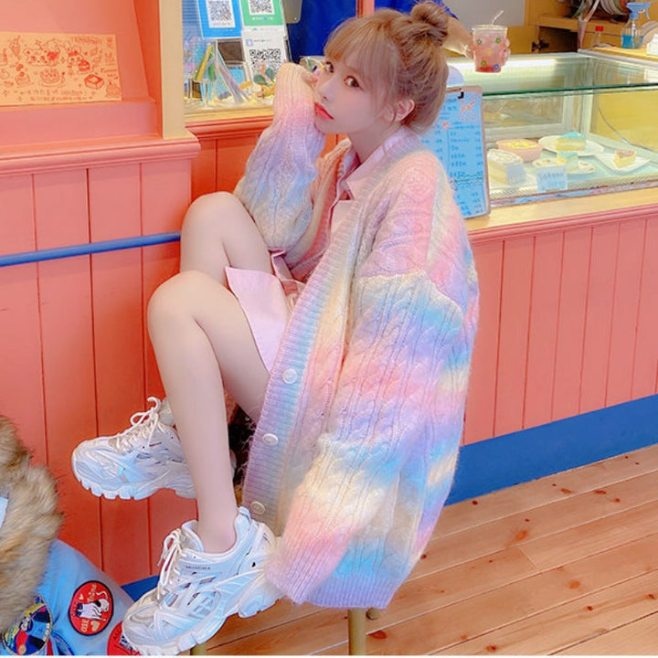 Rainbow Knitted Cardigan Pastel Kitten