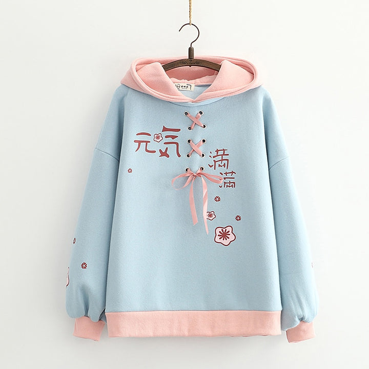Asian Hooded Sweatshirt Pastel Kitten