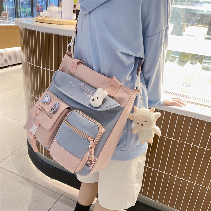 Nylon Patchwork Tote Bag Pastel Kitten