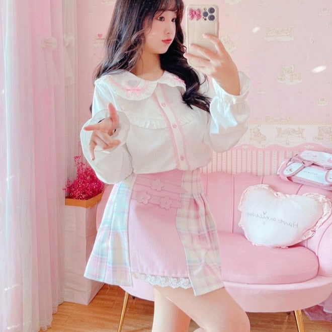 School Girl Korean Skirt Pastel Kitten