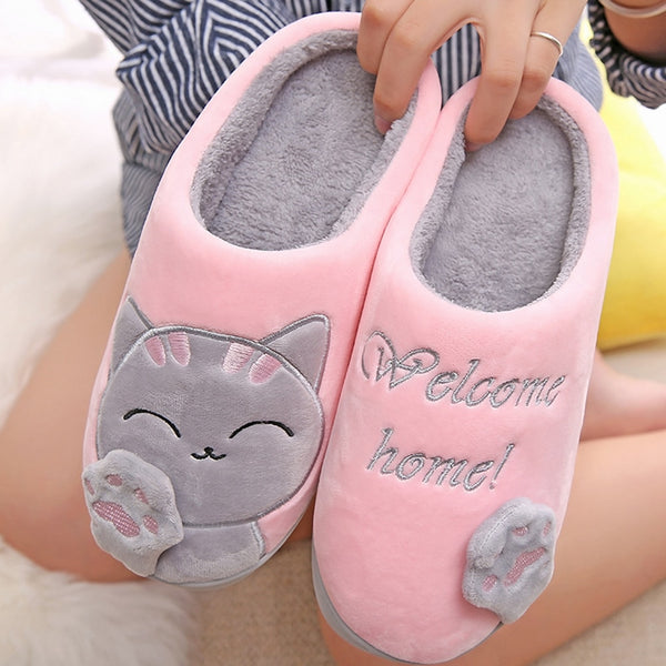 Plush Cat Slippers Pastel Kitten