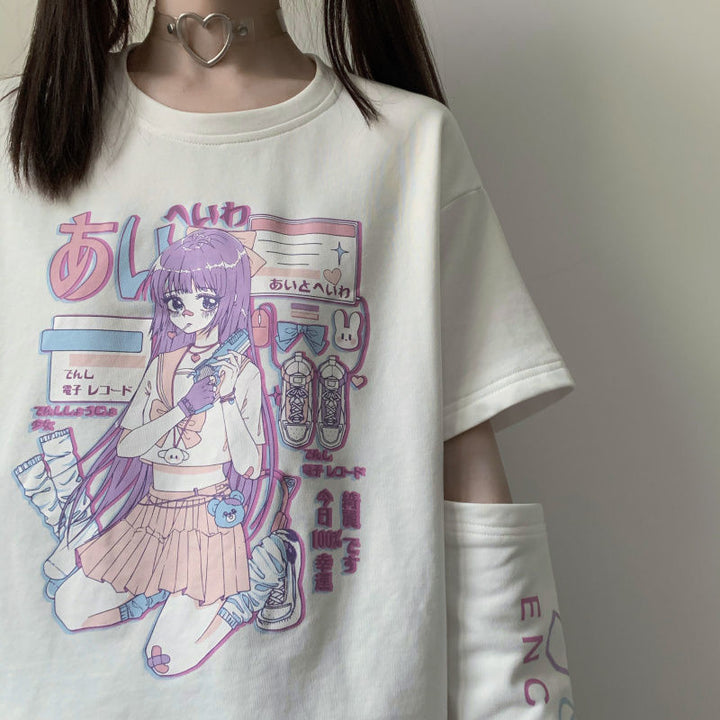 Japanese Streetwear E Girl T-shirt - Pastel Kitten