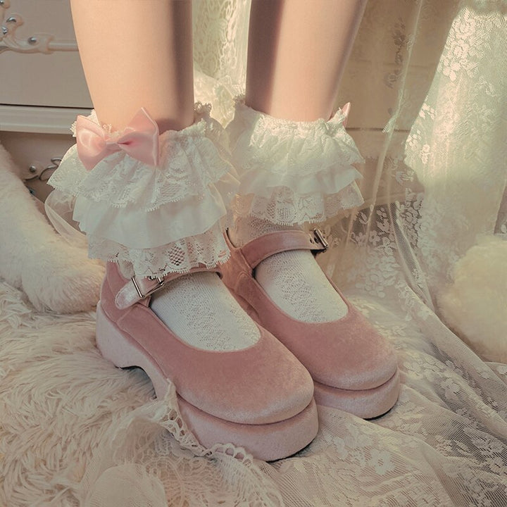 Cute Vintage Socks with Bow Pastel Kitten