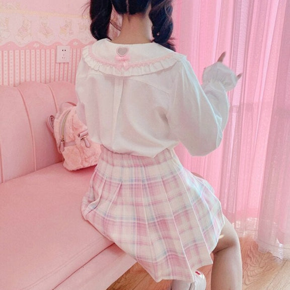 School Girl Korean Skirt - Pastel Kitten