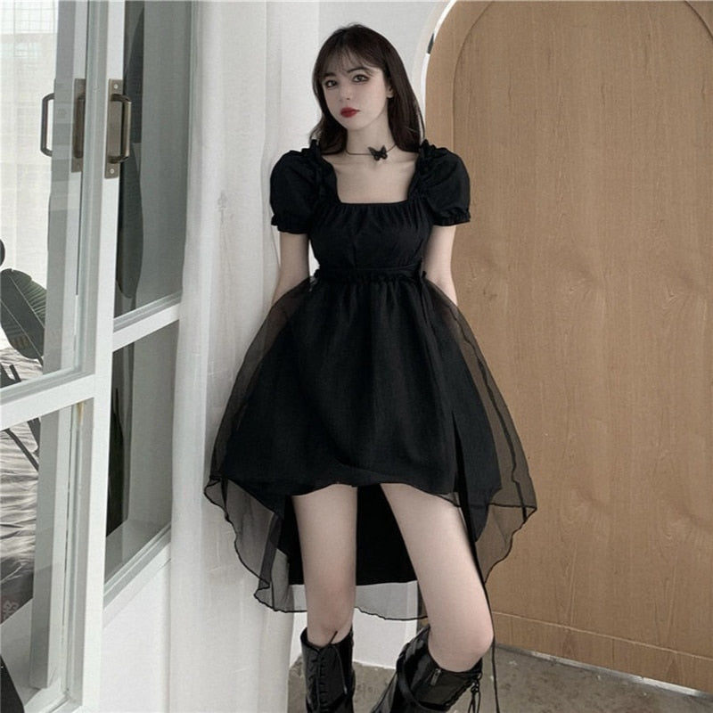 Korean Style Elegant Black Dress - Pastel Kitten