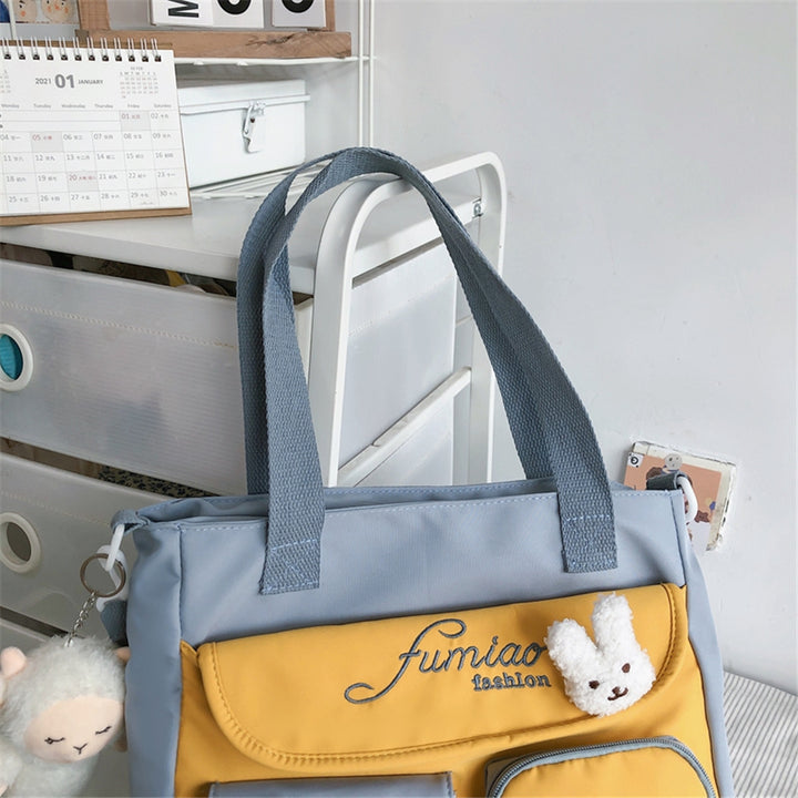 Nylon Patchwork Tote Bag Pastel Kitten