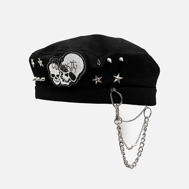 Harajuku Gothic Skull Beret Hat Pastel Kitten