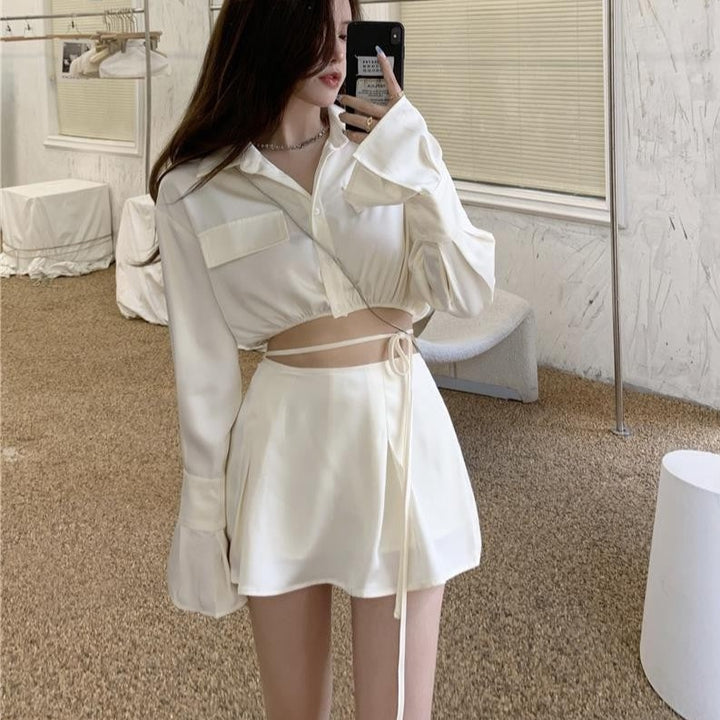 Korean Aesthetic Shirt & Skirt Set Pastel Kitten