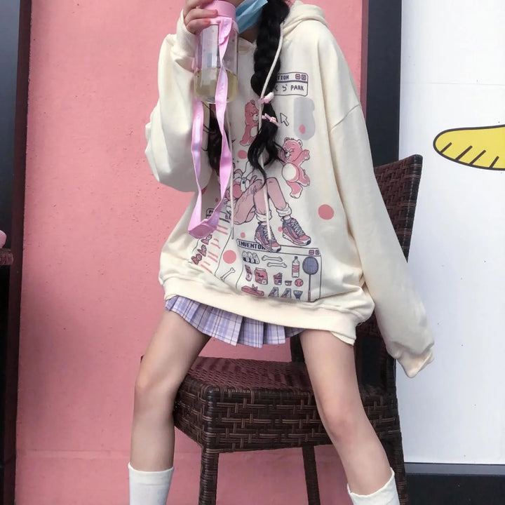 Anime Harajuku Oversized Hoodie Pastel Kitten