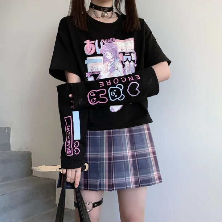 Japanese Streetwear E Girl T-shirt Pastel Kitten