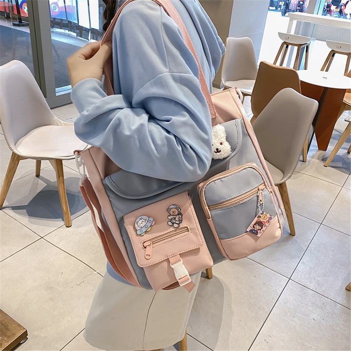 Nylon Patchwork Tote Bag Pastel Kitten