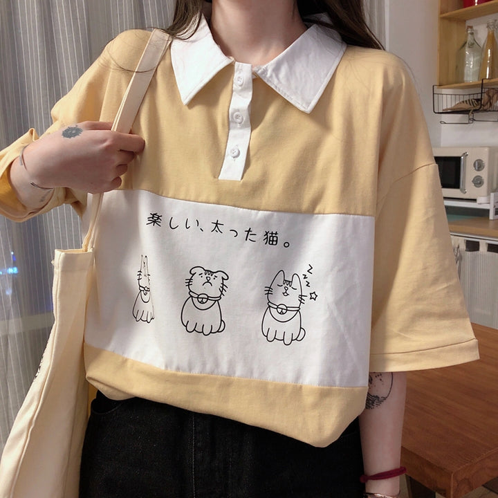 Japanese Cute T-shirt Pastel Kitten