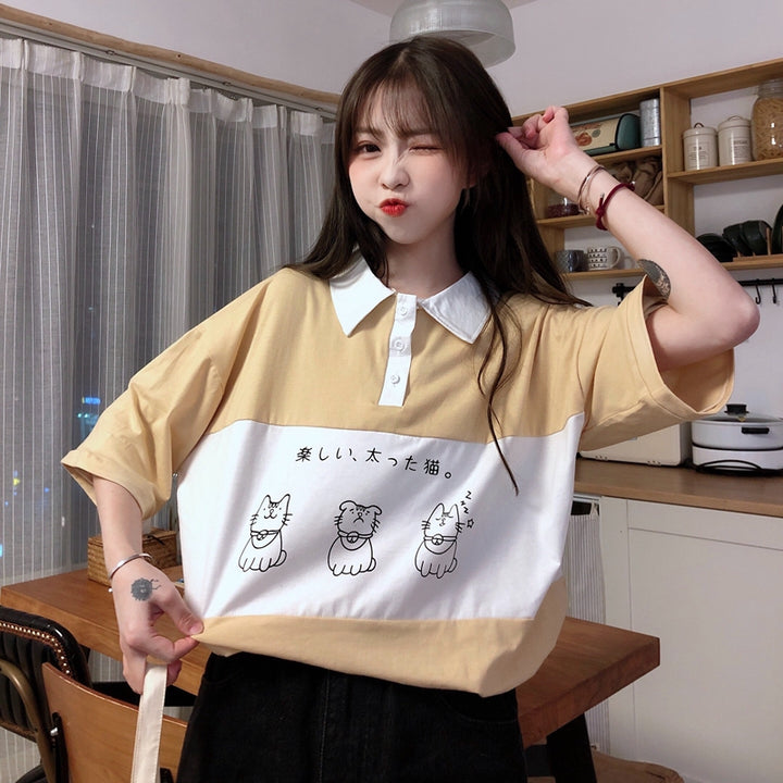 Japanese Cute T-shirt Pastel Kitten